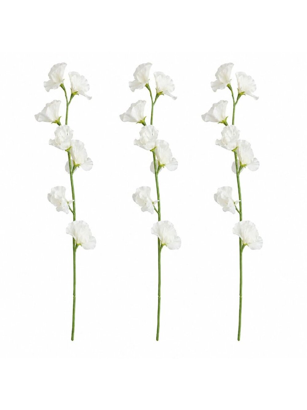 White Artificial Sweet Pea Stems Set of 3 24 Inch Faux Flowers Wedding Cottage G